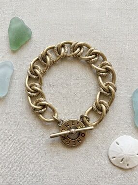 Vintage MONET Chunky Rope Link Bracelet - Gold Tone Toggle Clasp Coastal Classic
